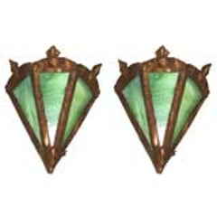 Pair of Arts and Crafts Toll and Stain Glass Sconces 10