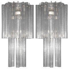 Pair of Large Mid-Century Venetian / Murano Glass 'Waterfall' Sconces by Venini