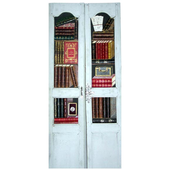 Unique Screen or Doors with Inset French 19th Century Leather Books