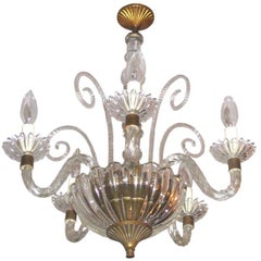 Vintage Four-Arm Murano Glass Chandelier Attributed to Barovier