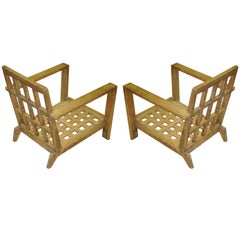PAIR OF GRID BACK ARMCHAIRS BY RENE GABRIEL