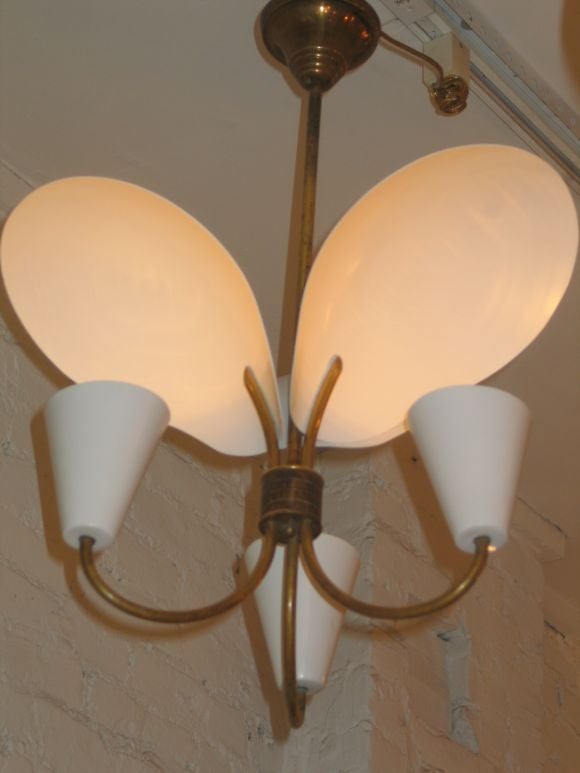 French Mid-Century Modern Reflector Chandelier Attributed to Jacques Biny, 1950
