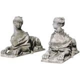 Pair of Rare French Stone Sphinxes