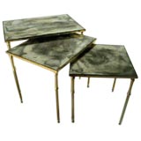 Set of 3 Nesting Tables in Brass Faux Bamboo by BAGUES