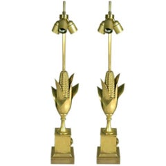 French 'Corn' Table Lamp in Brass & Gilt Bronze by Maison Charles, Paris, 1940