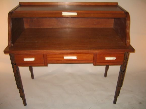 Mid-20th Century French Forties Roll-top Desk and Chair