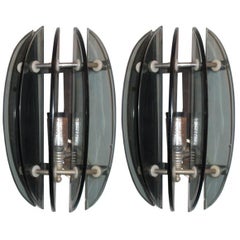 Pair of Italian Mid-Century Modern Green Glass Sconces in Style of Fontana Arte