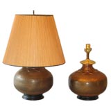 Antique Pair of Bronze and Copper Arts and Crafts Table Lamps