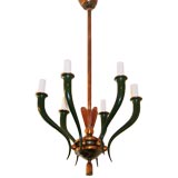 Vintage 6 Arm Bronze Chandelier Attributed to Gio Ponti