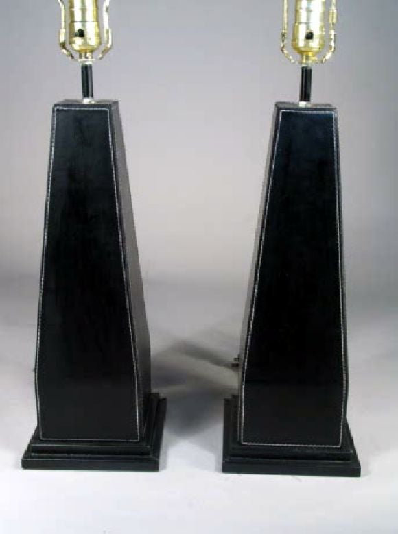 Pair of Leather Table Lamps in the Style of Hermes
