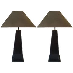 Pair of Leather Table Lamps in the Style of Hermes