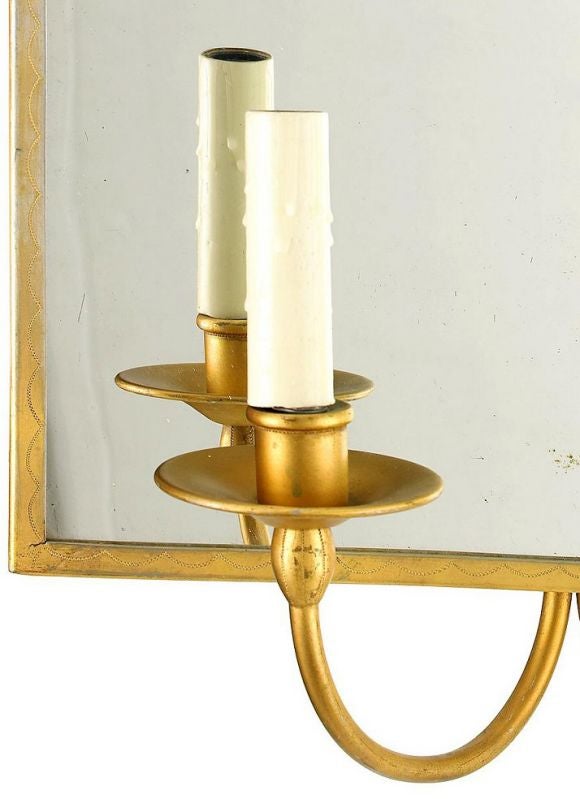Mid-Century Modern Swedish Modern Neoclassical Gilt Pewter Mirror /Wall Sconce, Carl Bergstrom 1930 For Sale