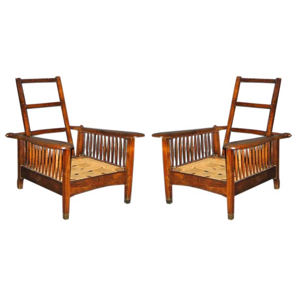 Pair of Classic Spindle Arm Chairs in the Manner of Wm Morris