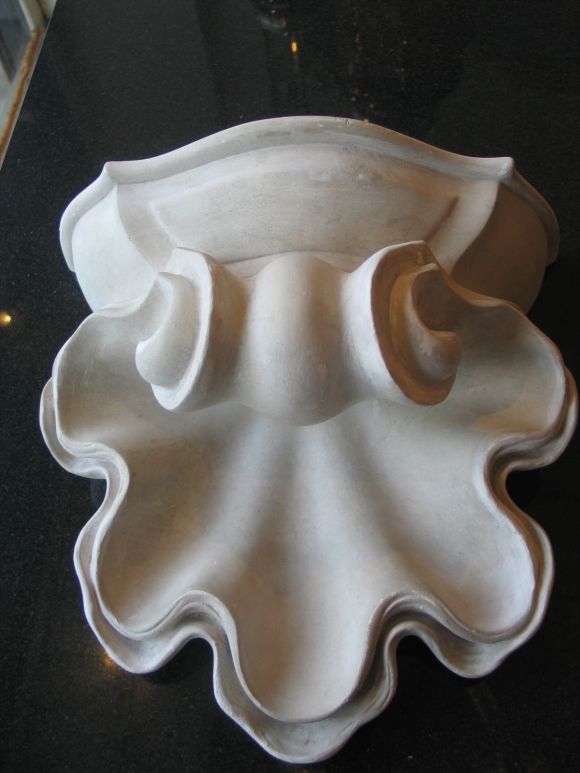 2 Pairs of Large French Plaster Sconces in a Shell Motif Attributed to Jean-Charles Moreux . Subtle Light Filters Out from Above and also Out of the Shell Below.