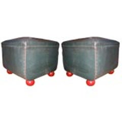 Pair of Italian Early Modern Stools or Ottomans with Red Ball Feet 10