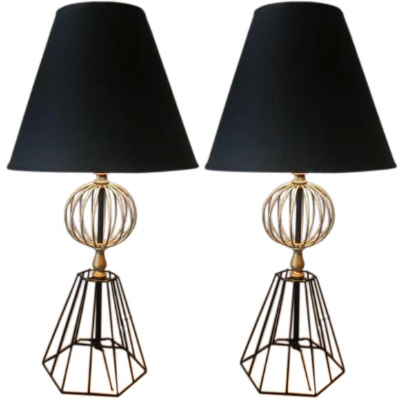 PAIR OF WIRE TABLE LAMPS