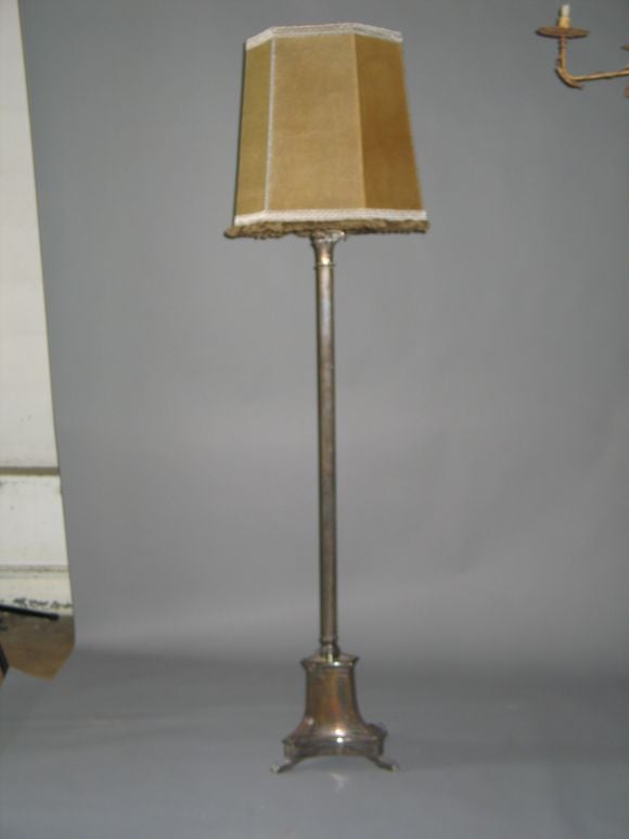 A 'Modern Tradtional' Silvered Bronze Floor Lamp with Parchment Shade in the Style of Louis XVI. An Enduring French Classic