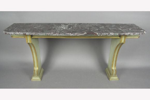 Mid-Century Modern Large French Modern Neoclassical Painted Wood & Marble Console by Maison Jansen For Sale