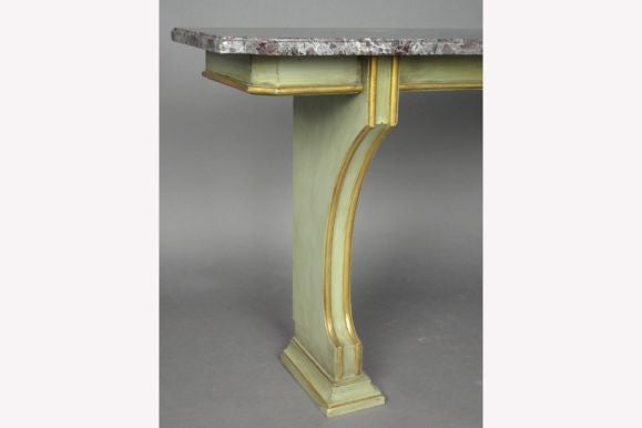 Mid-20th Century Large French Modern Neoclassical Painted Wood & Marble Console by Maison Jansen For Sale