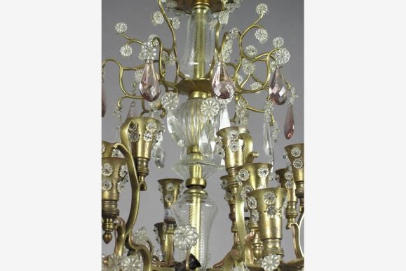 Mid-20th Century French 24-Arm Brass and Cut Crystal Chandelier by Baguès for Maison Jansen For Sale