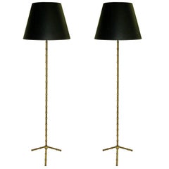 Pair of Bronze Faux Bamboo Standing Lamps by Jacques Adnet