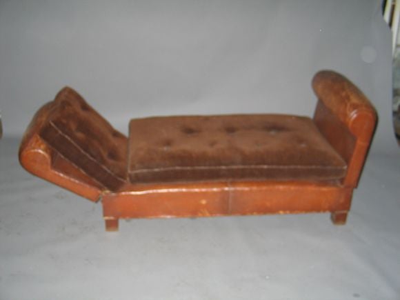 French Art Deco Adjustable Leather Sofa, Settee or Chaise Lounge 1
