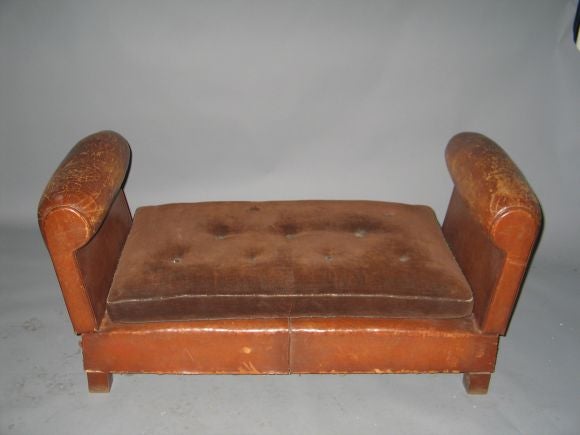 20th Century French Art Deco Adjustable Leather Sofa, Settee or Chaise Lounge