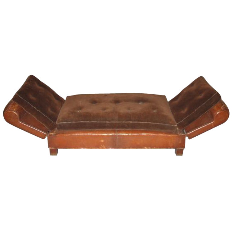 French Art Deco Adjustable Leather Sofa, Settee or Chaise Lounge 2