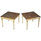 Pair French Modern Neoclassical Painted Wood & Marble Side Tables Maison Jansen