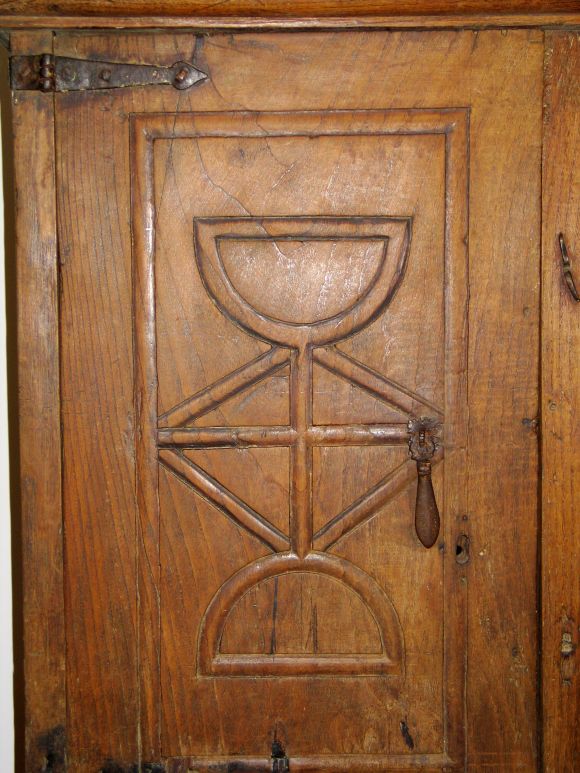Rare Primitive Cabinet / Armoire with Celtic Carving 1