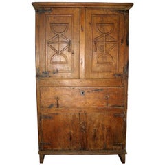 Rare Primitive Cabinet / Armoire with Celtic Carving