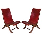 Important Pair of Leather Arm-chairs by Pierre Lottier