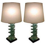 2 Pairs of Glass Lamps in the Manner of Denny Lane