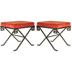 Pair of French Bronzed Iron Stools / Benches after Jean Michel Frank