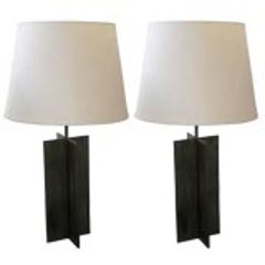 Pair of Cross Form Table Lamps in the Manner of Jacques Quinet 2