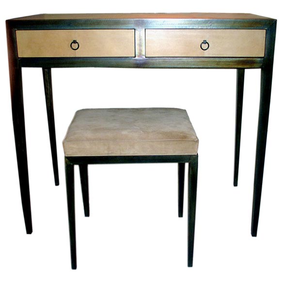 French Mid-Century Style Parchment Covered Vanity/ Desk, Jean-Michel Frank Style For Sale