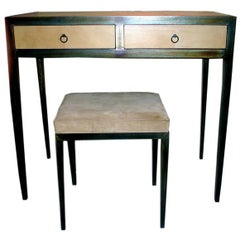 French Mid-Century Style Parchment Covered Vanity/ Desk, Jean-Michel Frank Style