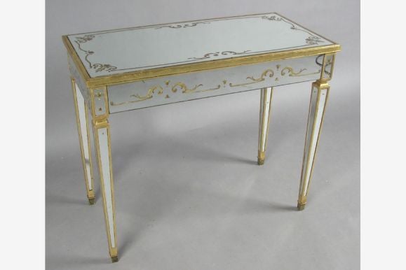 Reverse Painted and Mirrored Vanity / Writing Desk by Jansen