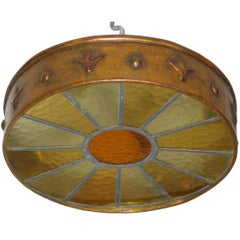 Vintage Gilt Iron and Stained Glass Ceiling Fixture