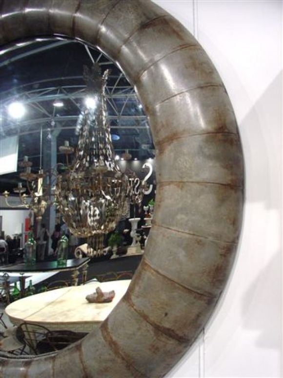 2 Large Round Mirrors in Zinc In Excellent Condition For Sale In New York, NY