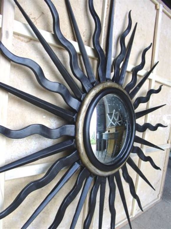 French 2 Large Sunburst Mirrors in the Style of Gilbert Poillerat For Sale