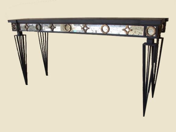 Neoclassical Revival French Modern Neoclassical / 1940 Style Iron Consoles after Gilbert Poillerat For Sale