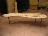 Biomorphic Marble Top Cocktail Table with Brass Conical Legs