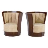 Vintage French Cubist Barrel Chairs in Palissander