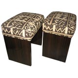 Vintage Macassar Stools with Kuba Cloth Upholstery