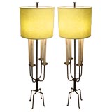 Pair of Tommi Parzinger Iron Floor Lamps with Custom Shades