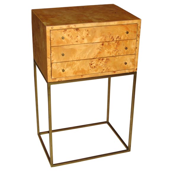 Burled Elm Jewelry Chest on Brass Base For Sale