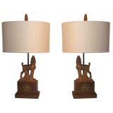 Charming Pair of Heifitz Horse Lamps in Original Ceruse Finish