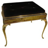Mastercraft Brass Ottoman with Brown Velvet Upholstery