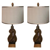 Venini Twist Lamps with Grey Silk Shades Venini Twist Lamps with Grey Silk Shades